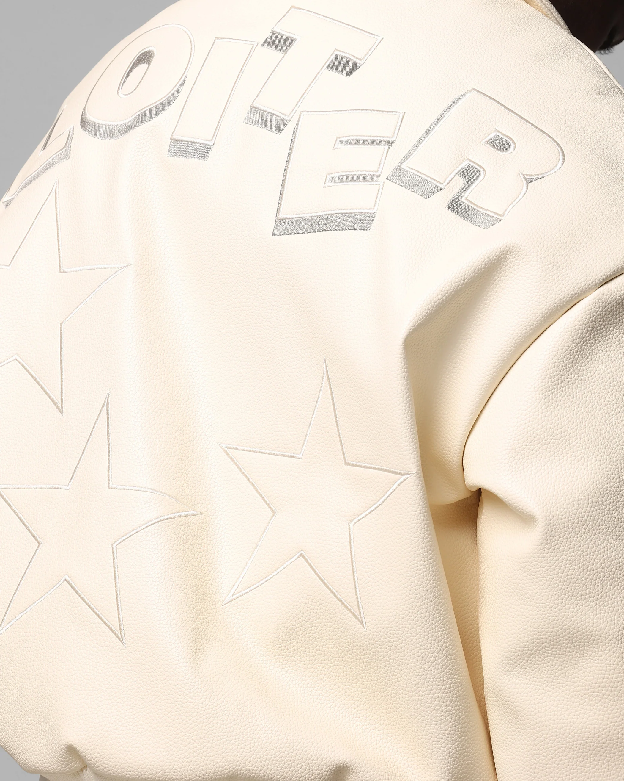 Loiter Solar Vegan Leather Varsity Jacket Beige - Image 7