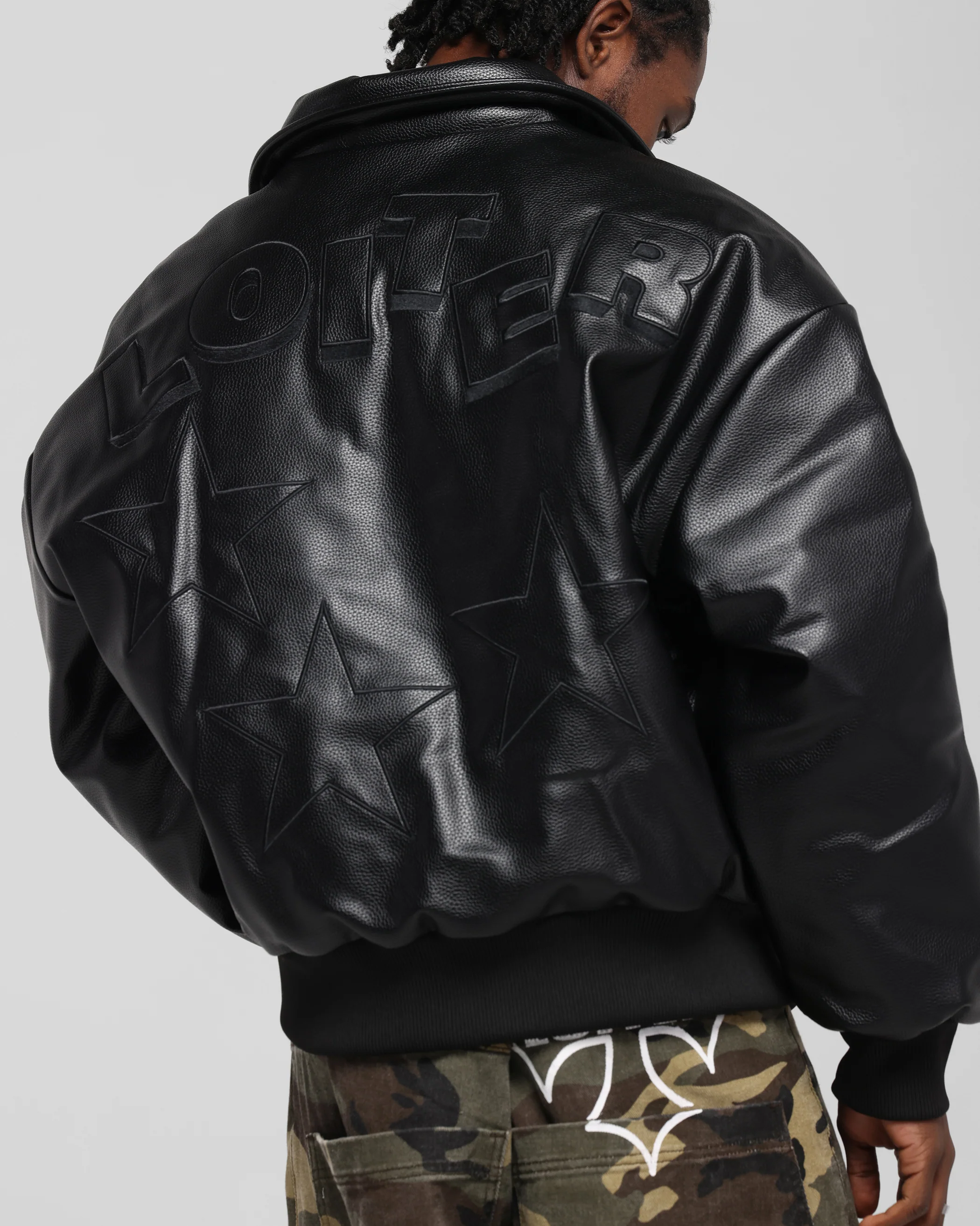 Loiter Solar Vegan Leather Varsity Jacket Black - Image 7