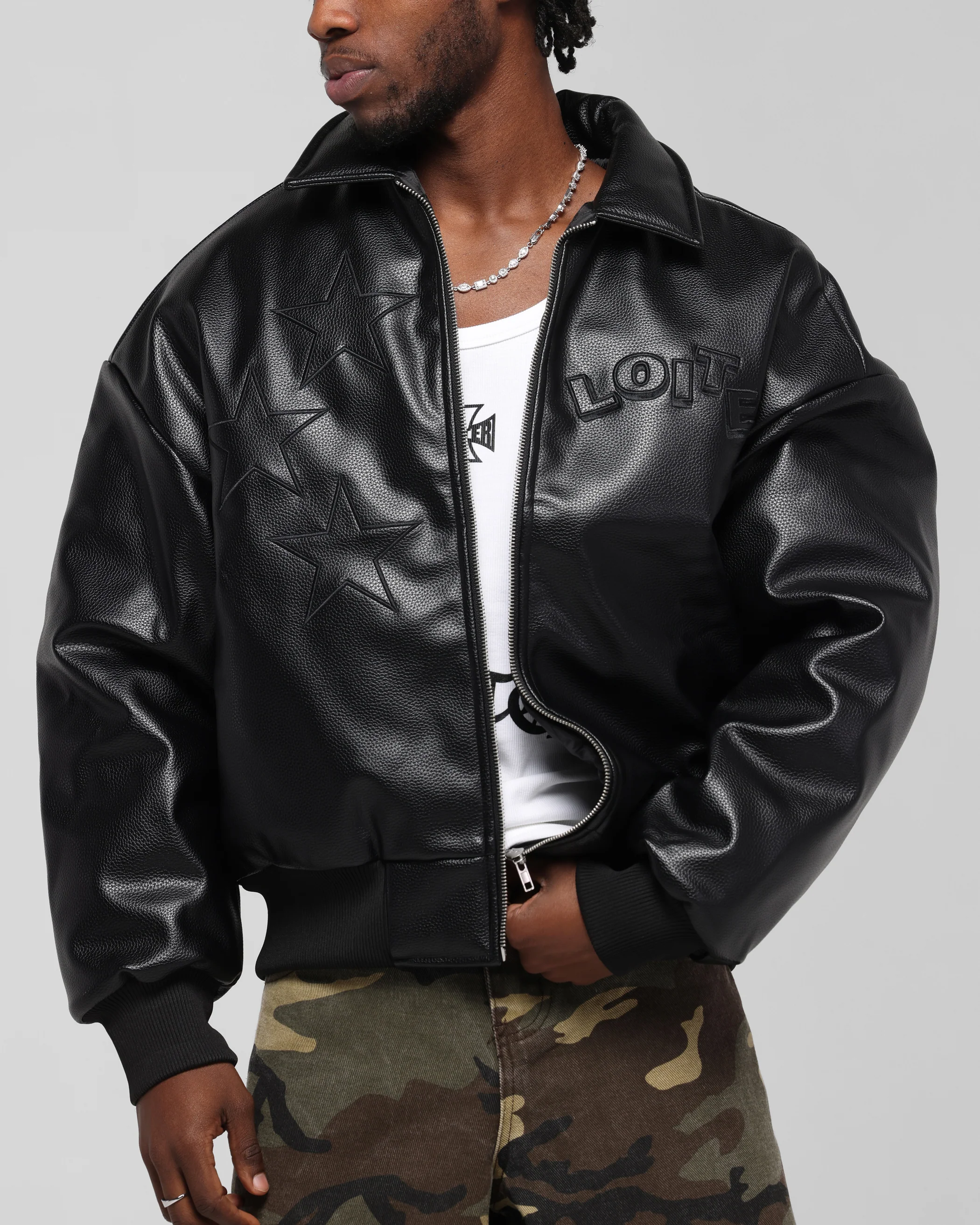 Loiter Solar Vegan Leather Varsity Jacket Black - Image 8