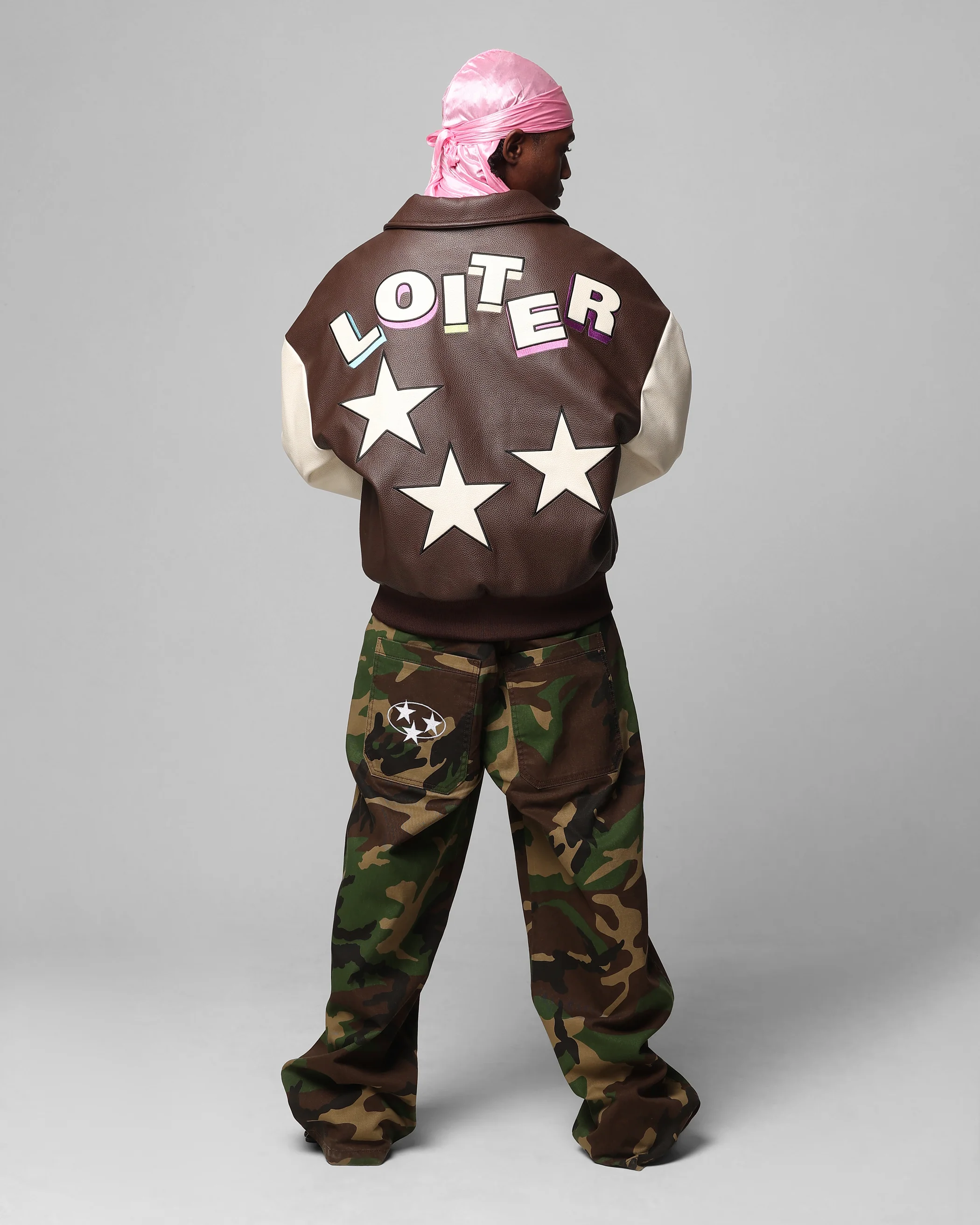 Loiter Solar Vegan Leather Varsity Jacket Brown/Beige - Image 4