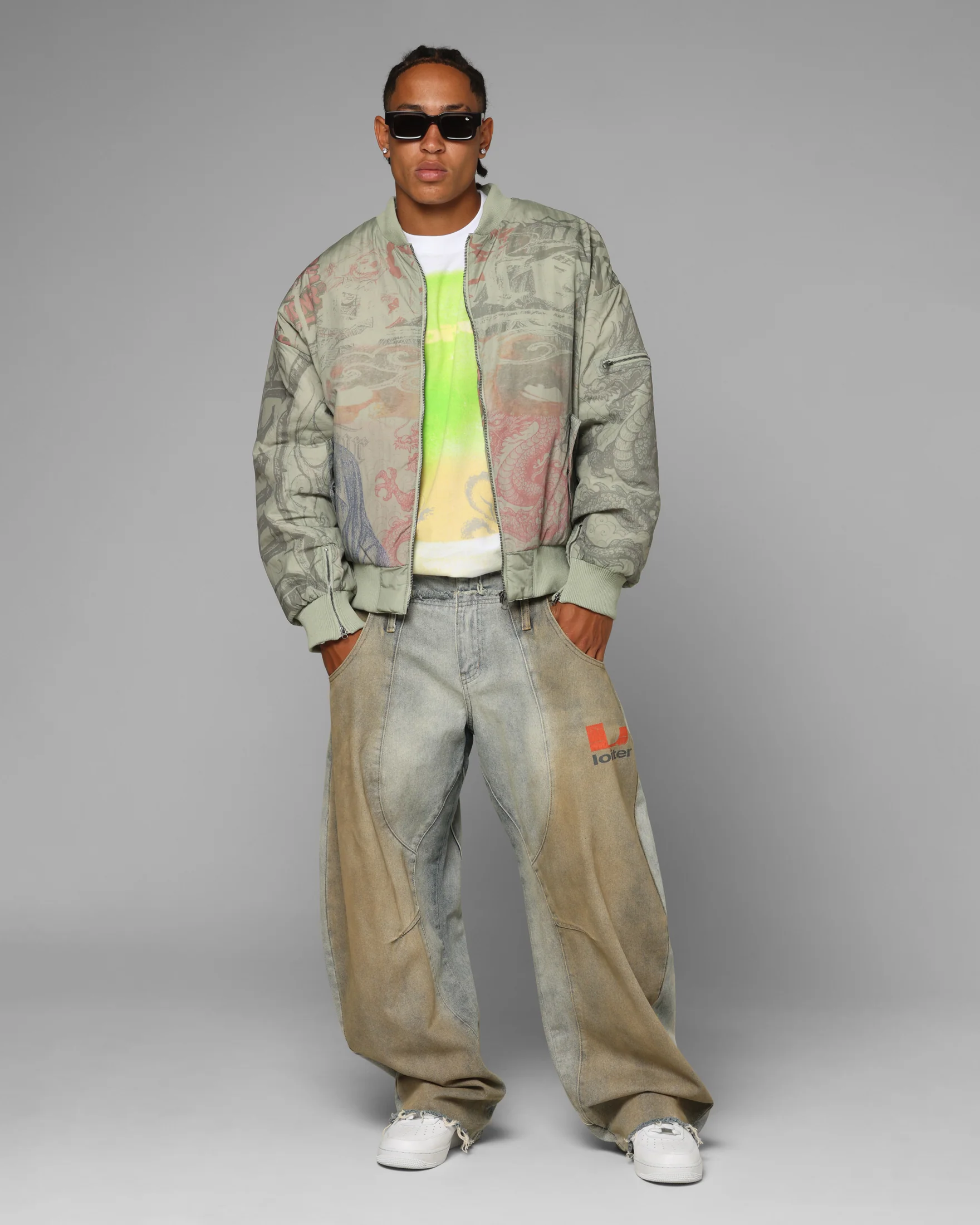 Loiter Spray Bomber Jacket Khaki - Image 2