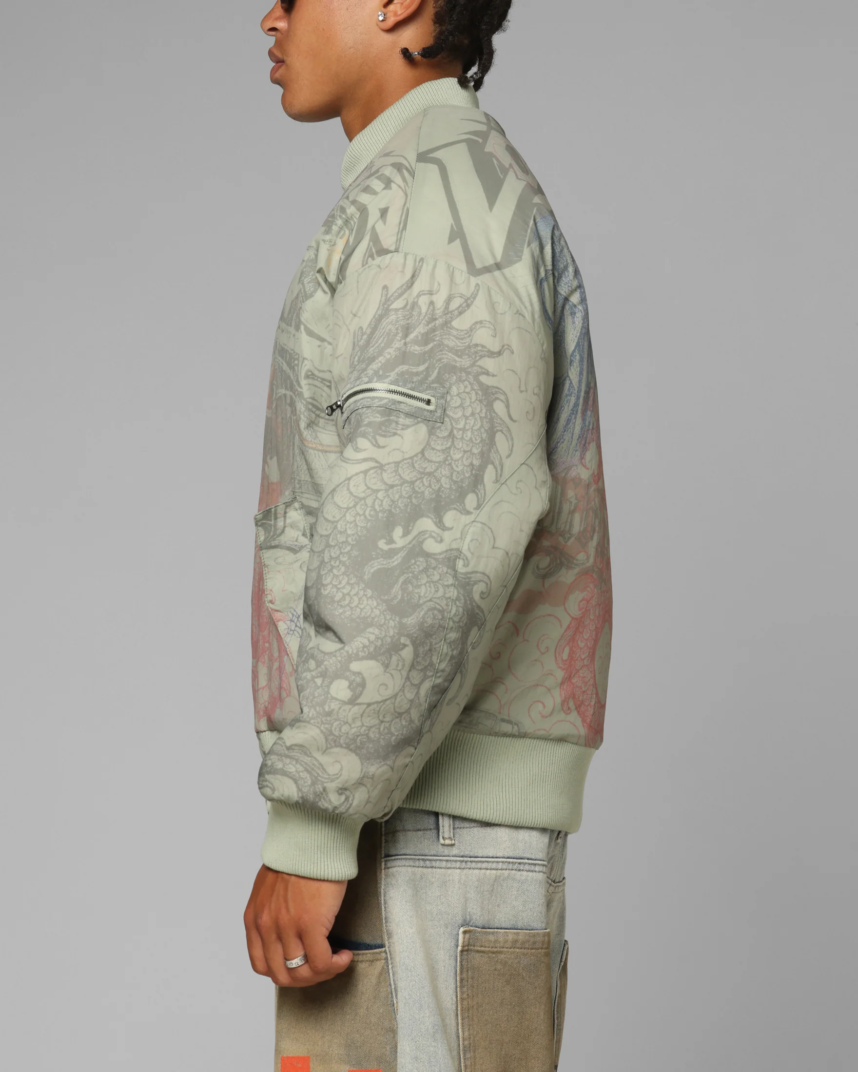 Loiter Spray Bomber Jacket Khaki - Image 5