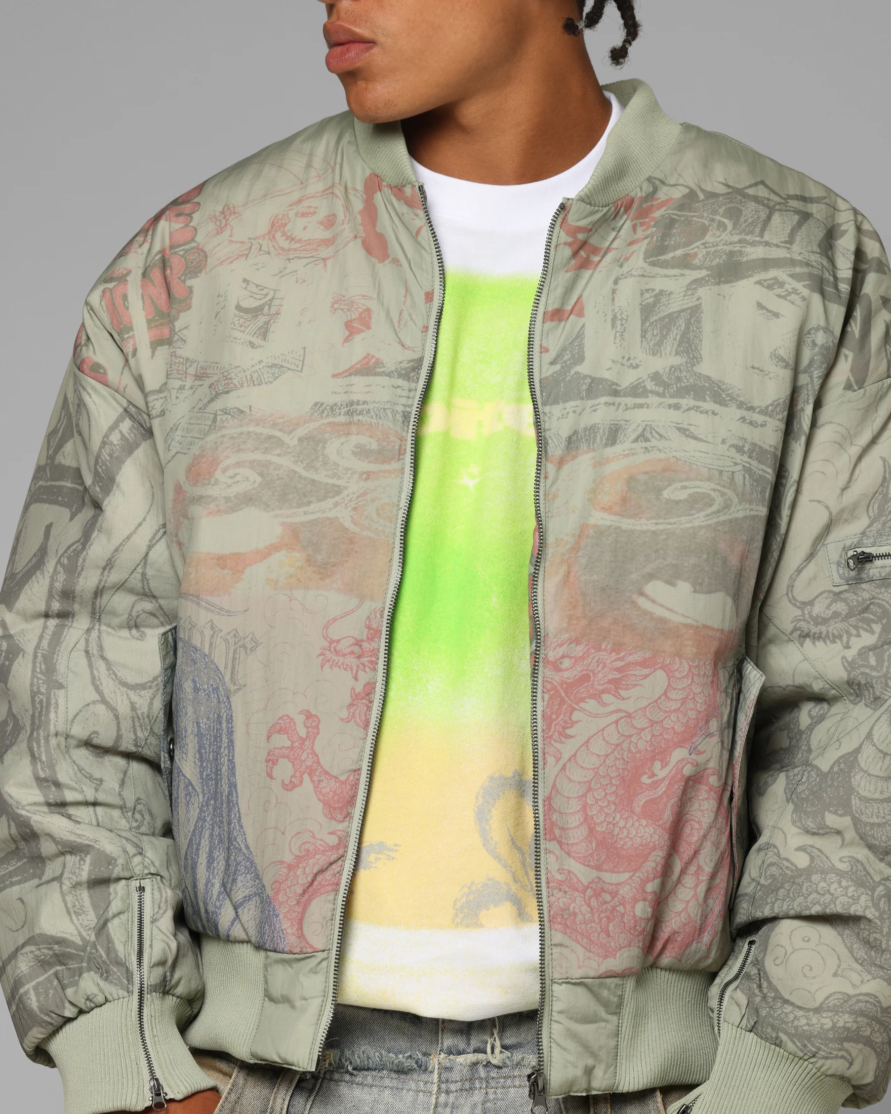 Loiter Spray Bomber Jacket Khaki - Image 6