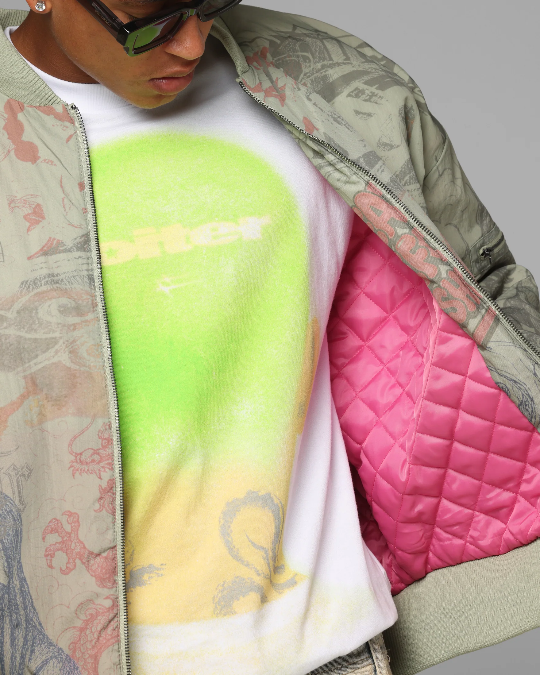 Loiter Spray Bomber Jacket Khaki - Image 8