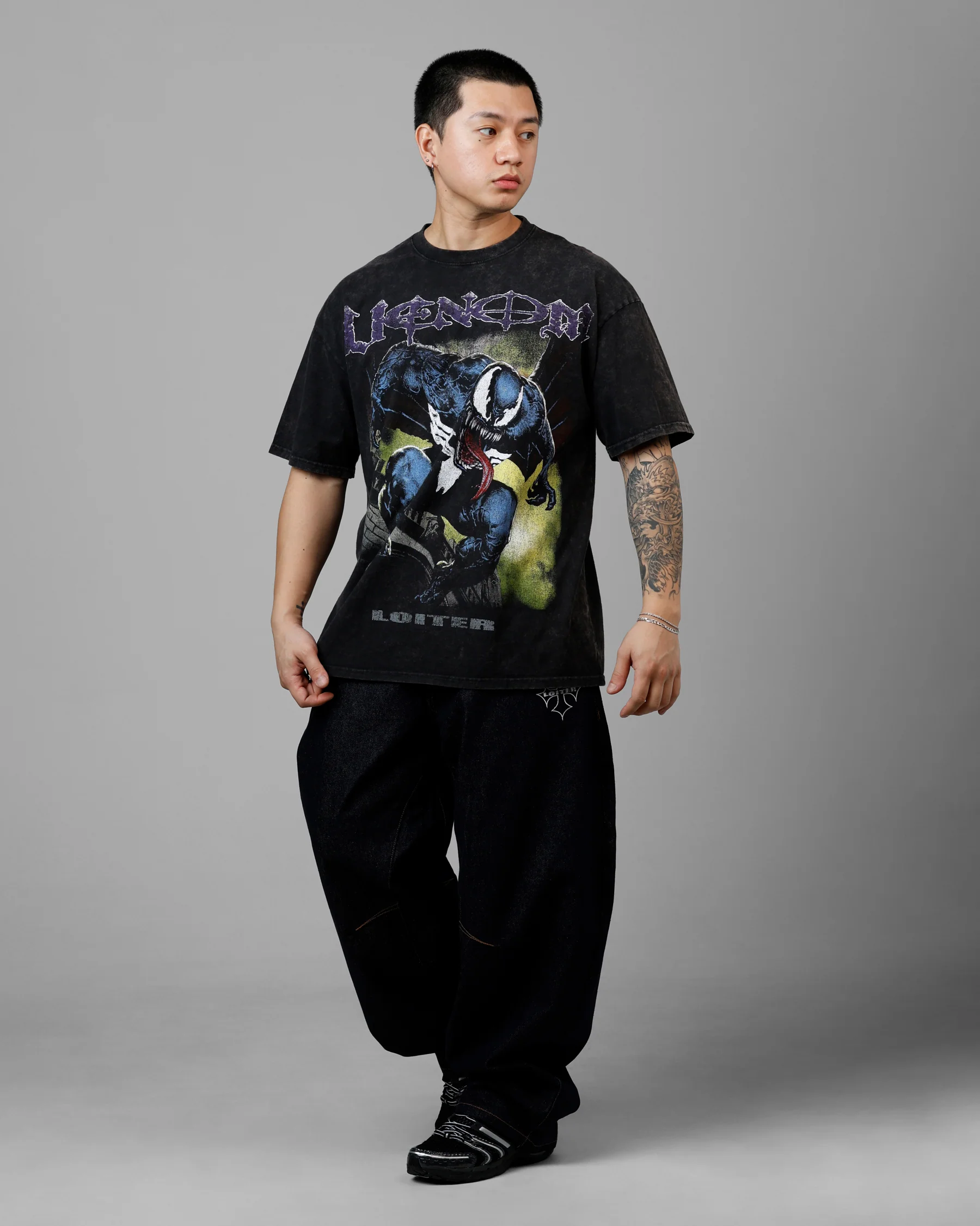 Marvel Venom Vintage T-Shirt Black Acidwash - Image 3