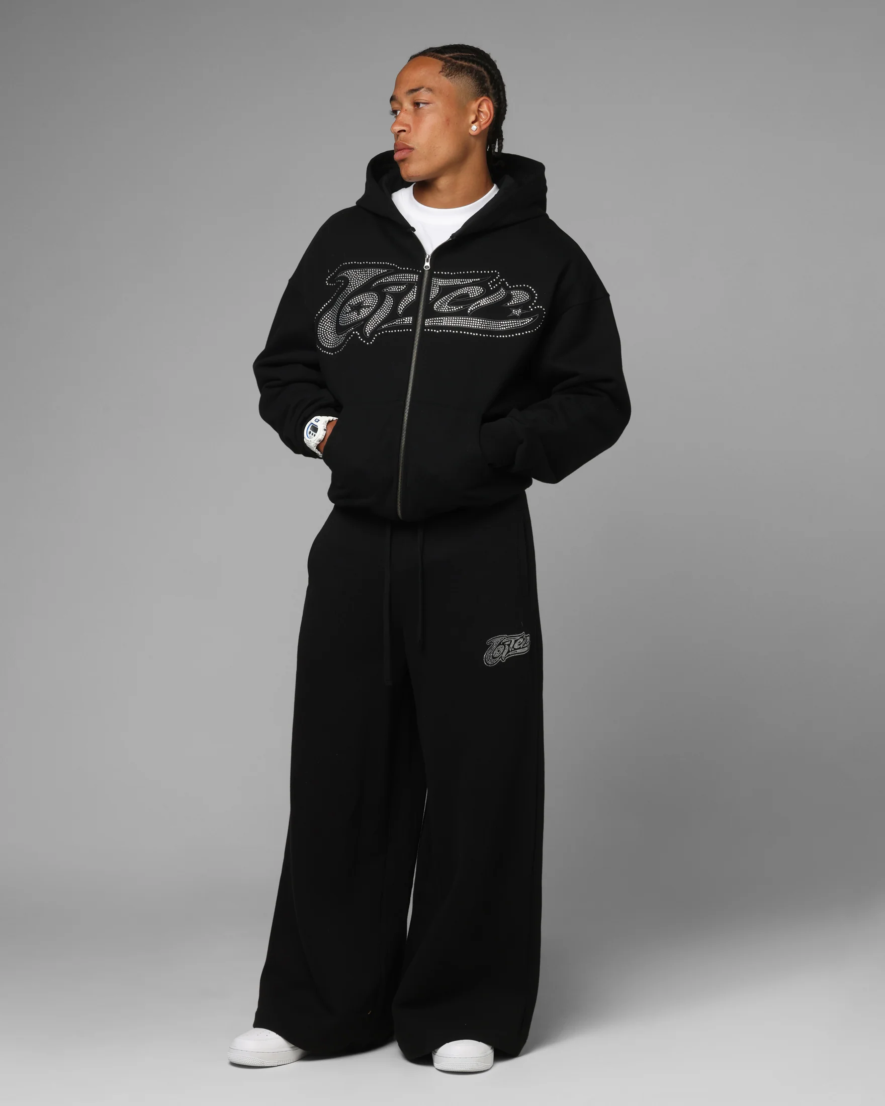 Loiter Silicone Rhinestone Zip Hoodie Black - Image 3