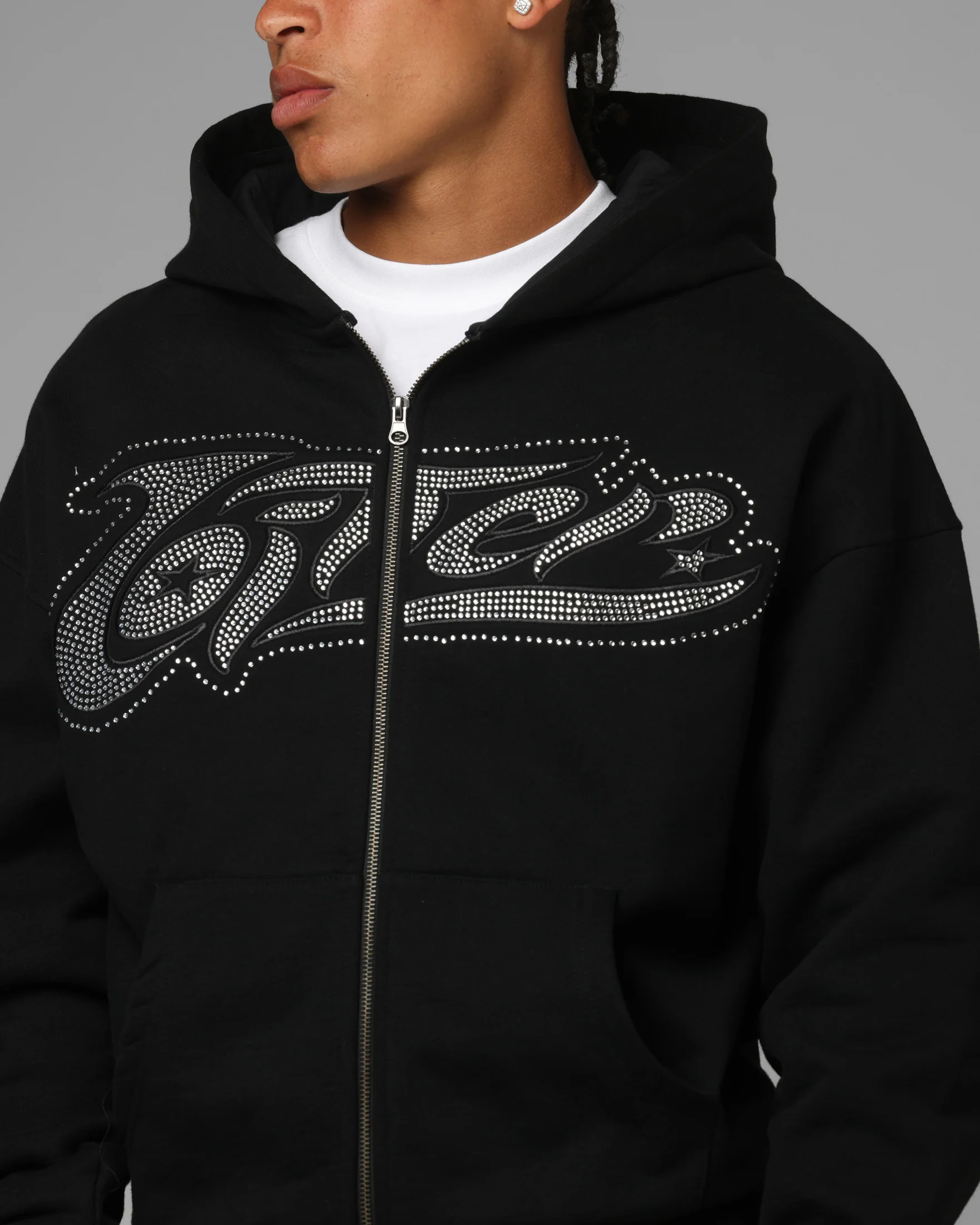 Loiter Silicone Rhinestone Zip Hoodie Black - Image 7
