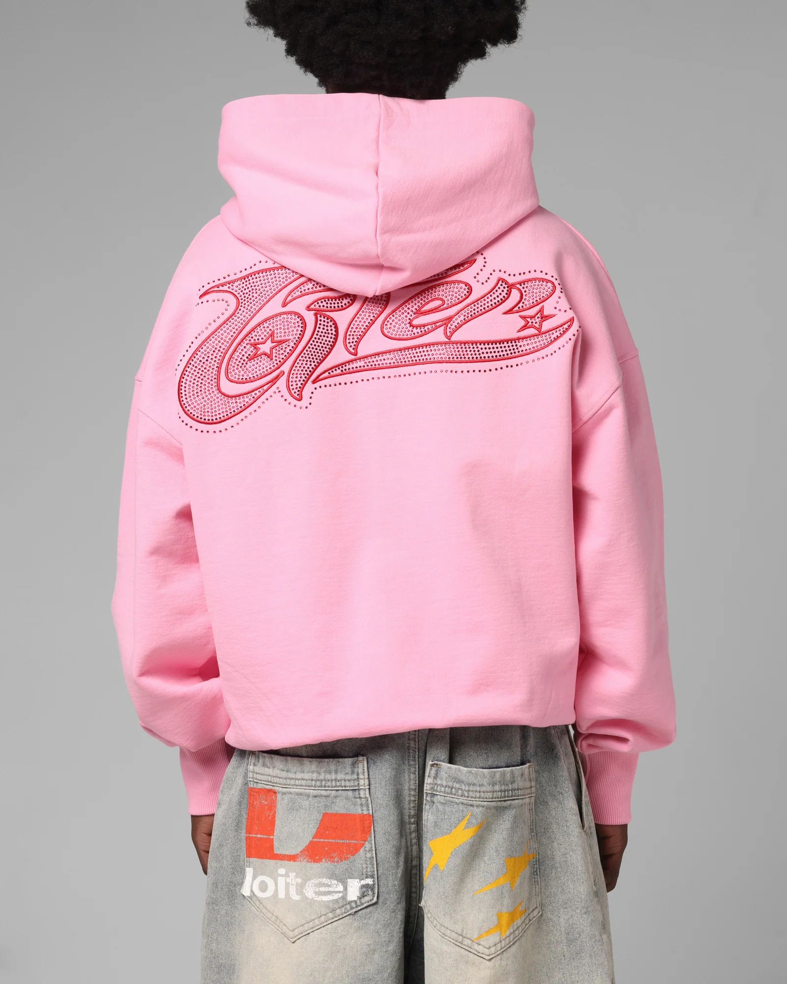 Loiter Silicone Rhinestone Zip Hoodie Pink - Image 2