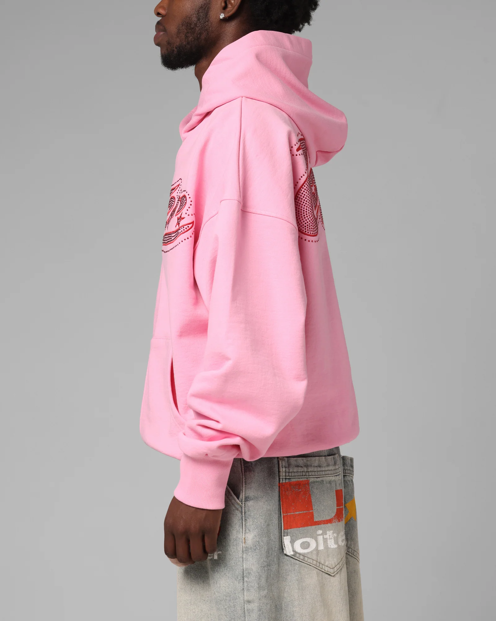 Loiter Silicone Rhinestone Zip Hoodie Pink - Image 6