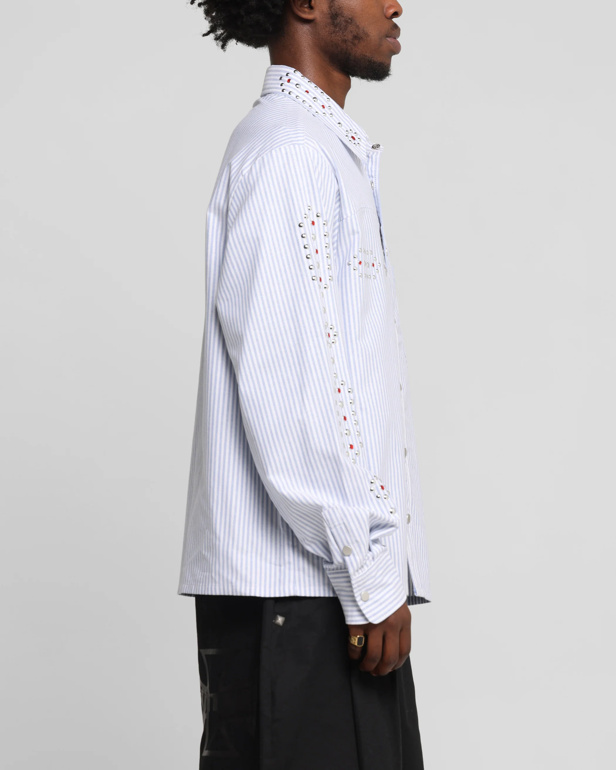 Loiter Western Long Sleeve Button Up Shirt Blue/White - Image 4