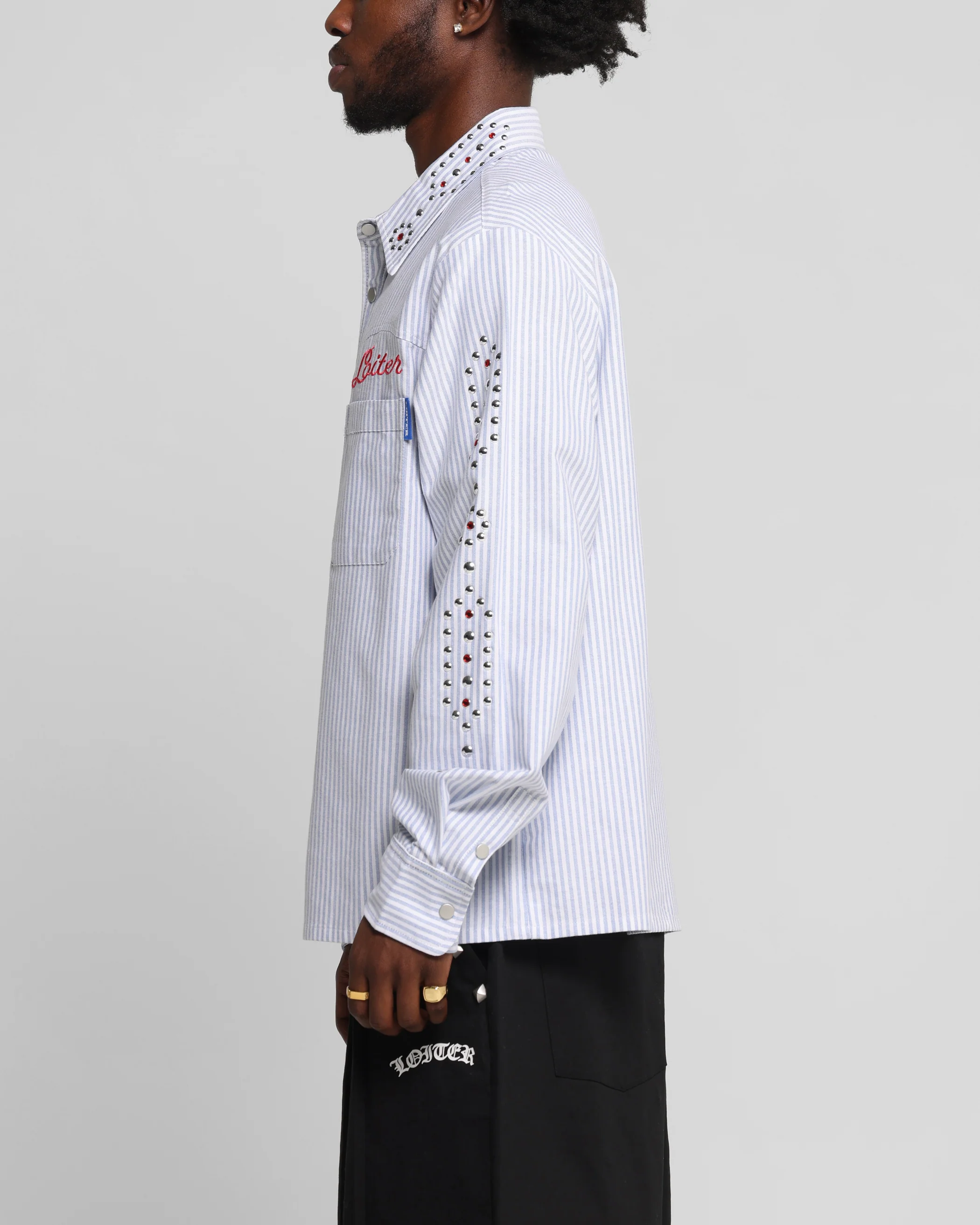 Loiter Western Long Sleeve Button Up Shirt Blue/White - Image 5
