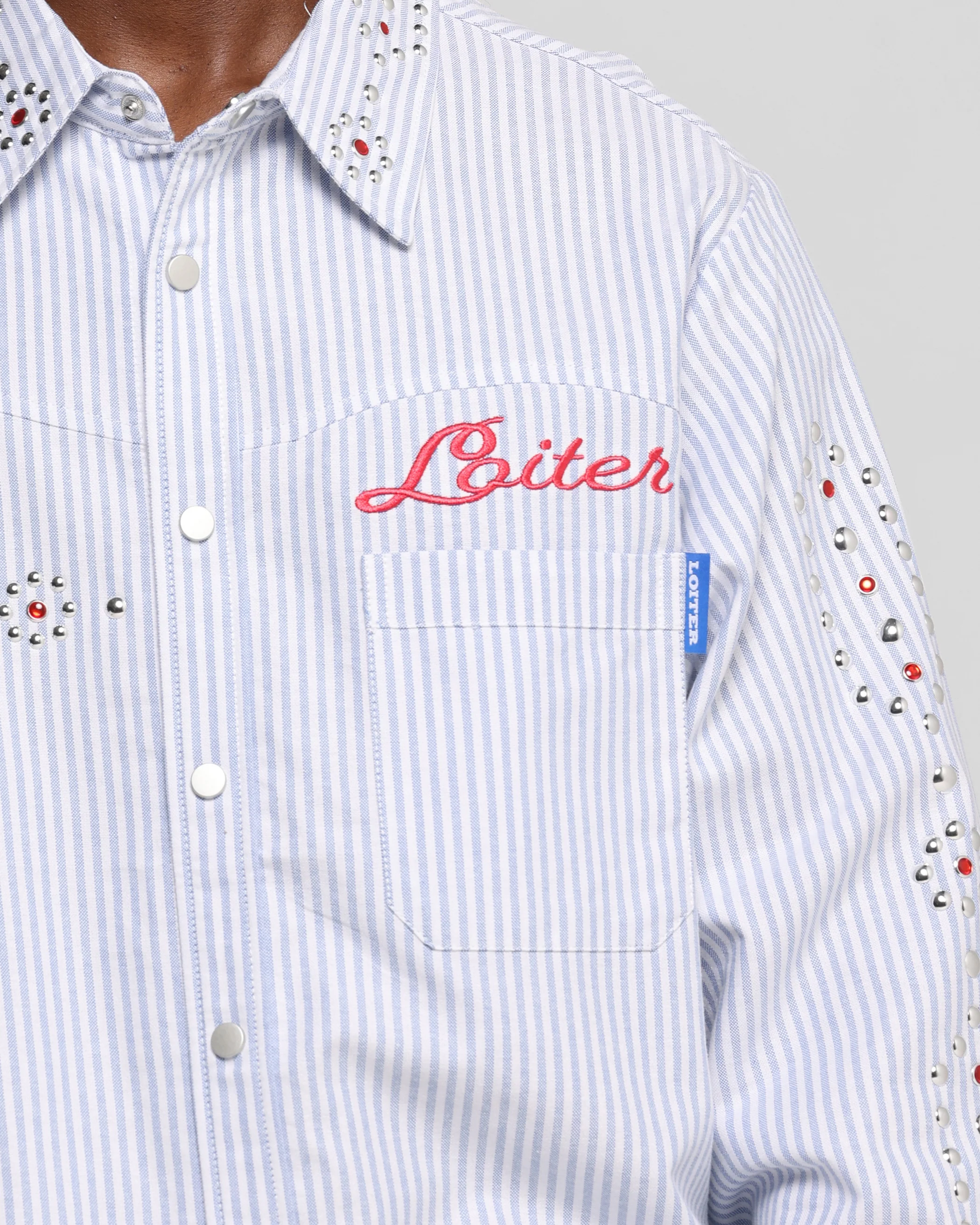 Loiter Western Long Sleeve Button Up Shirt Blue/White - Image 7
