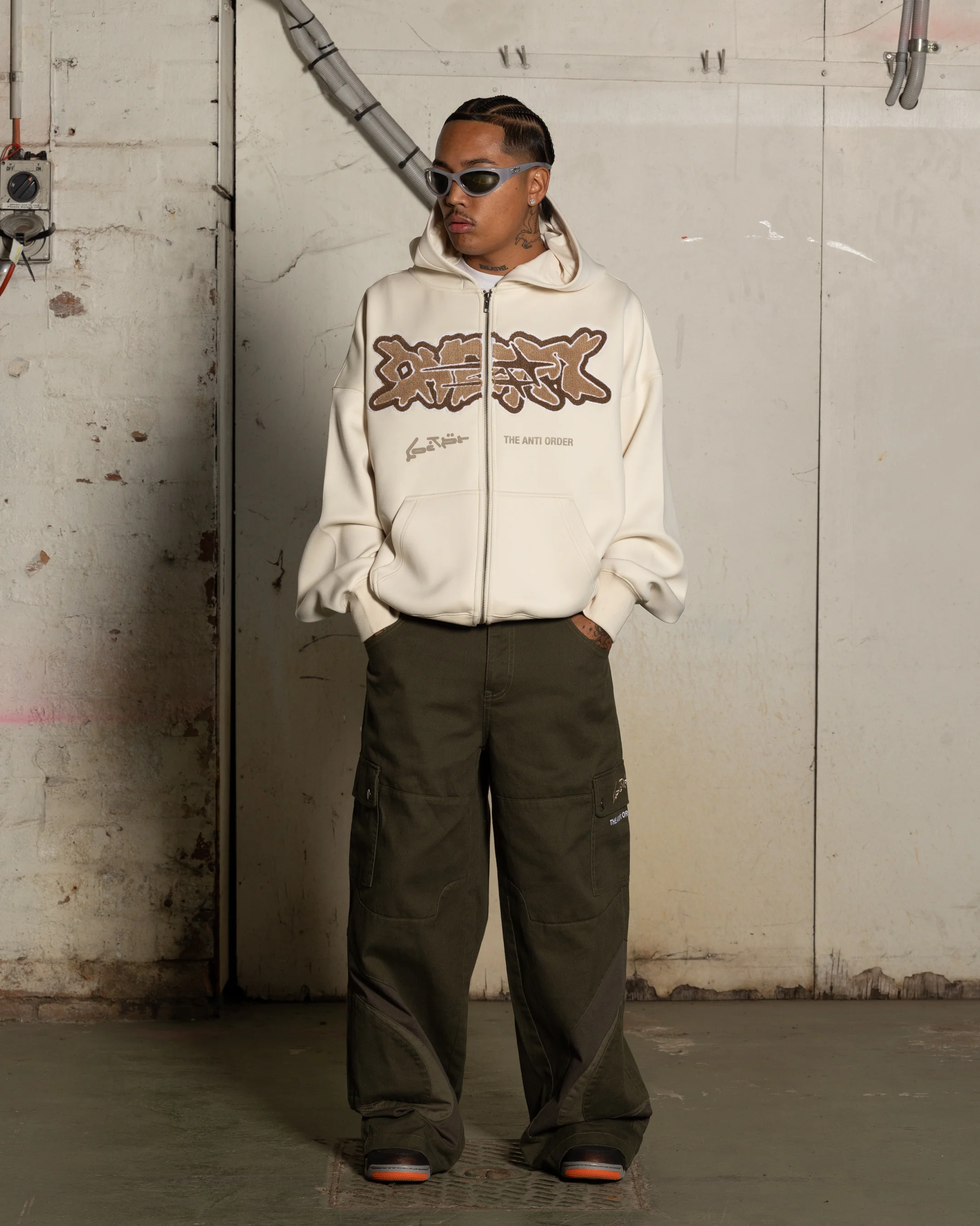 Loiter X The Anti Order Zip Hoodie Stone - Image 3