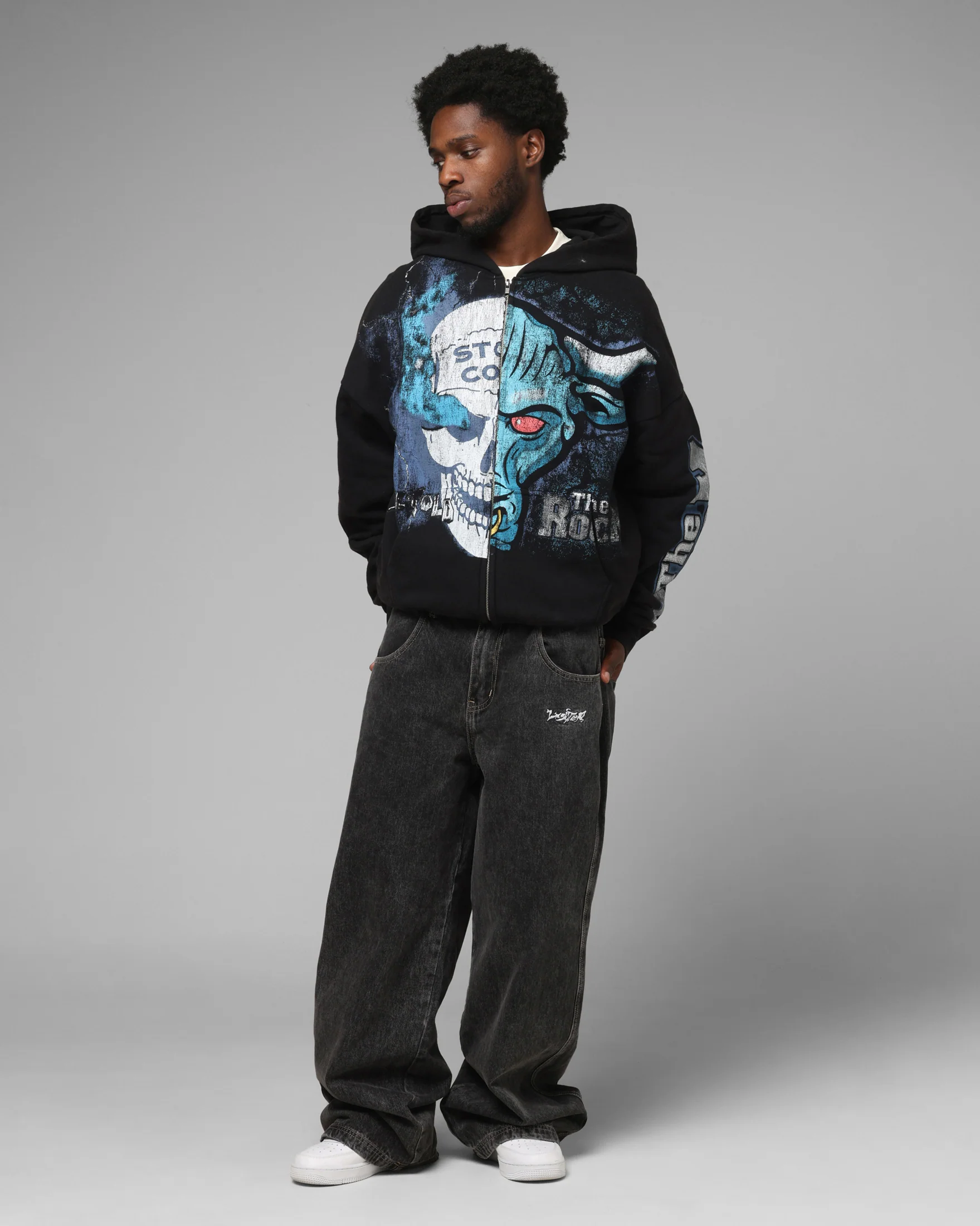 Loiter X WWE Stone Cold Beef Vintage Zip Hoodie Black - Image 3