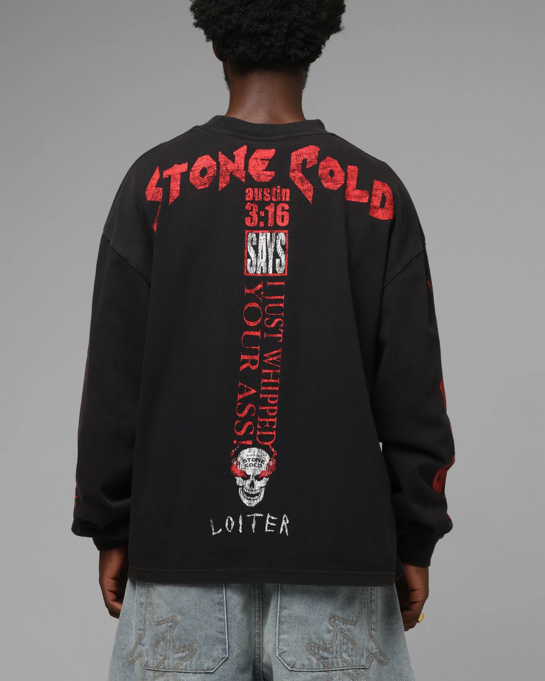 Loiter X WWE Stone Cold Long Sleeve T-Shirt Black - Image 2