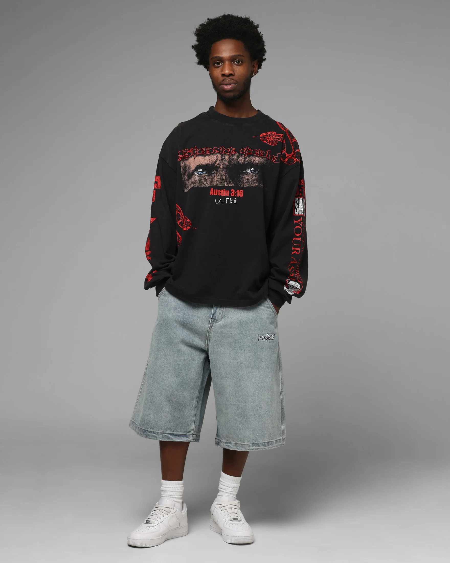 Loiter X WWE Stone Cold Long Sleeve T-Shirt Black - Image 3
