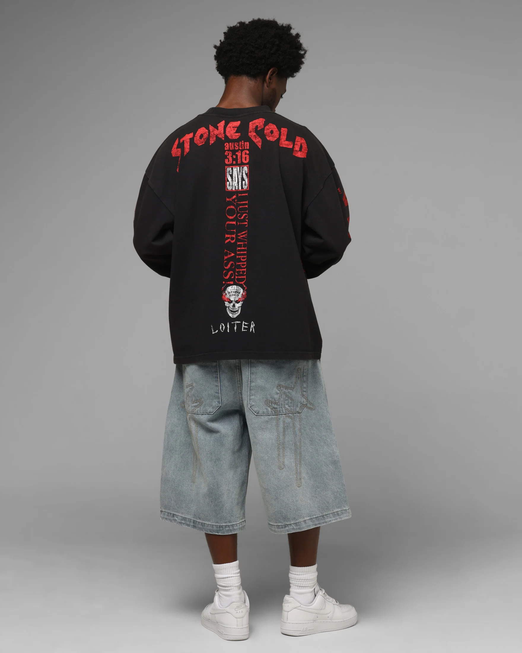 Loiter X WWE Stone Cold Long Sleeve T-Shirt Black - Image 4
