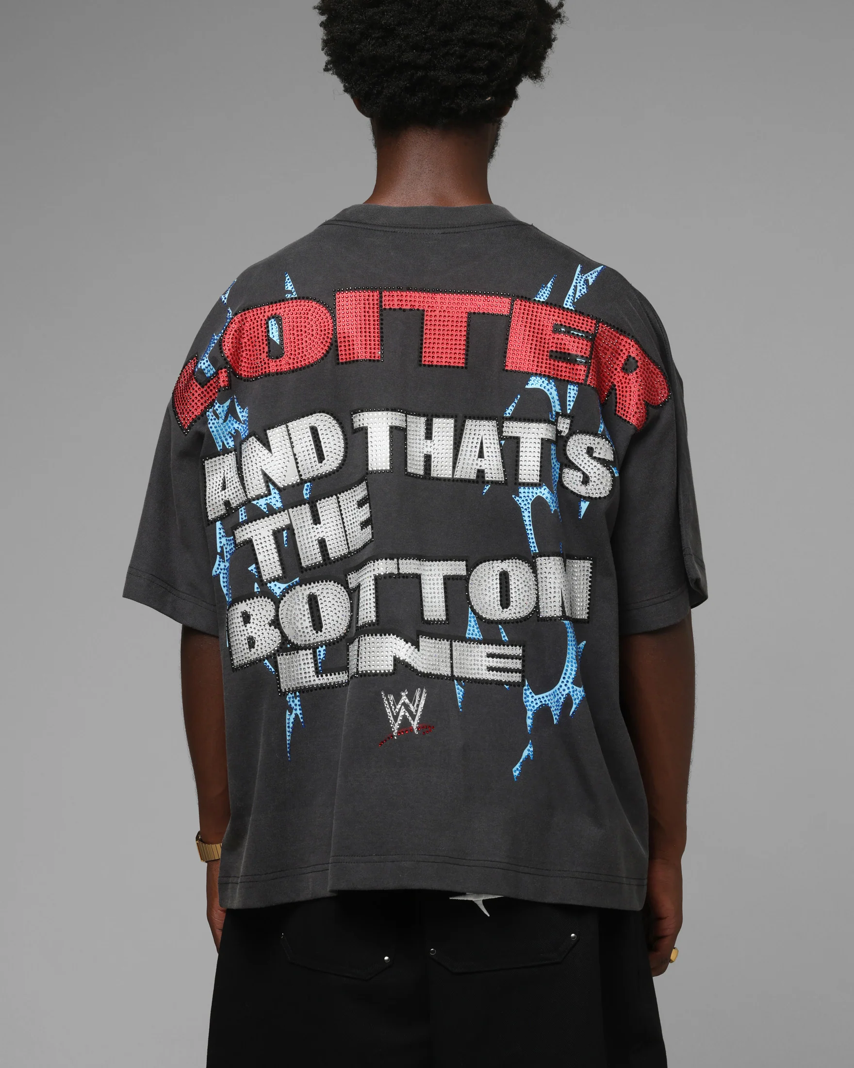 Loiter X WWE Stone Cold Rhinestone T-Shirt Black - Image 2