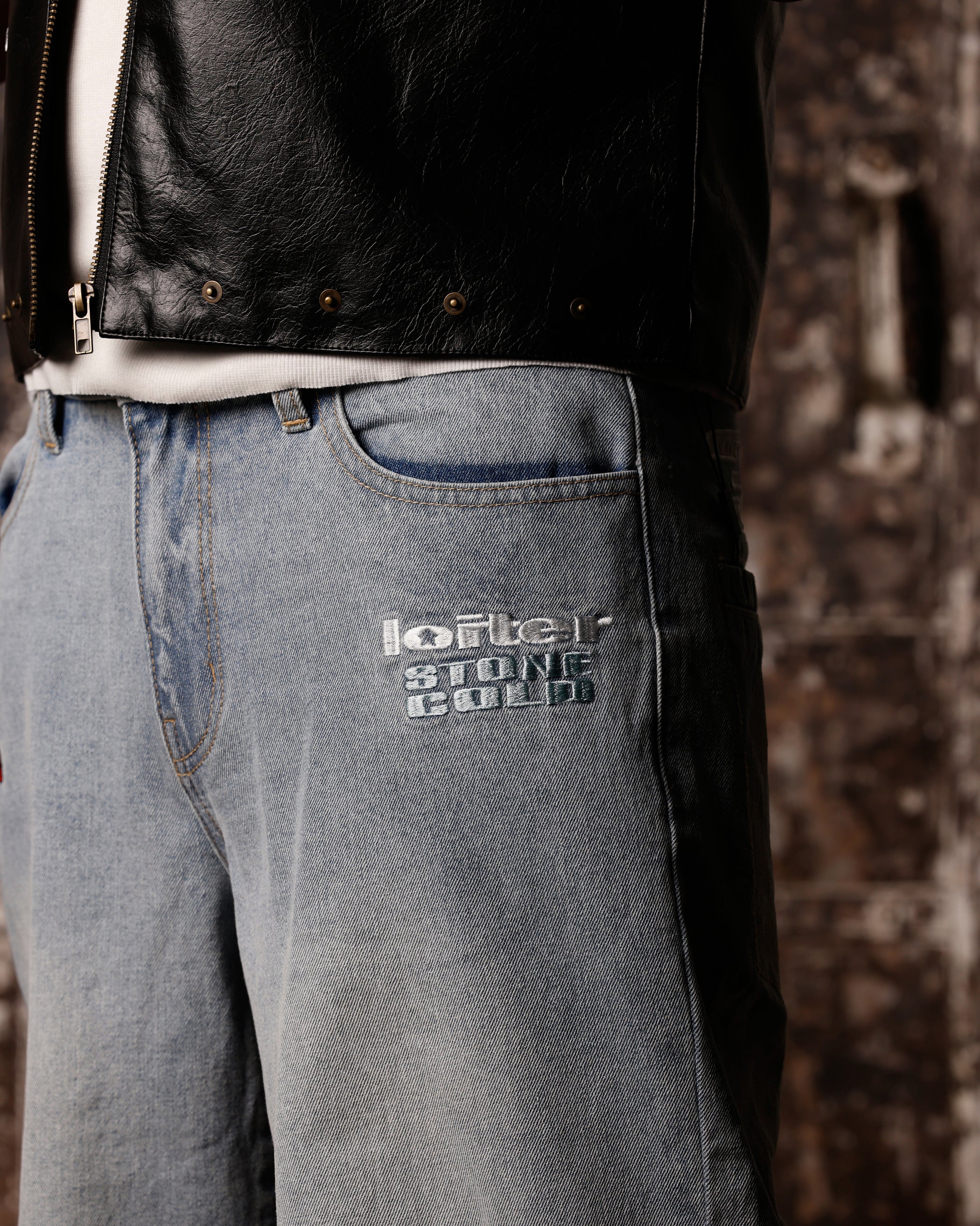 Loiter X WWE Stone Cold Washed Jeans Vintage Blue Wash - Image 8
