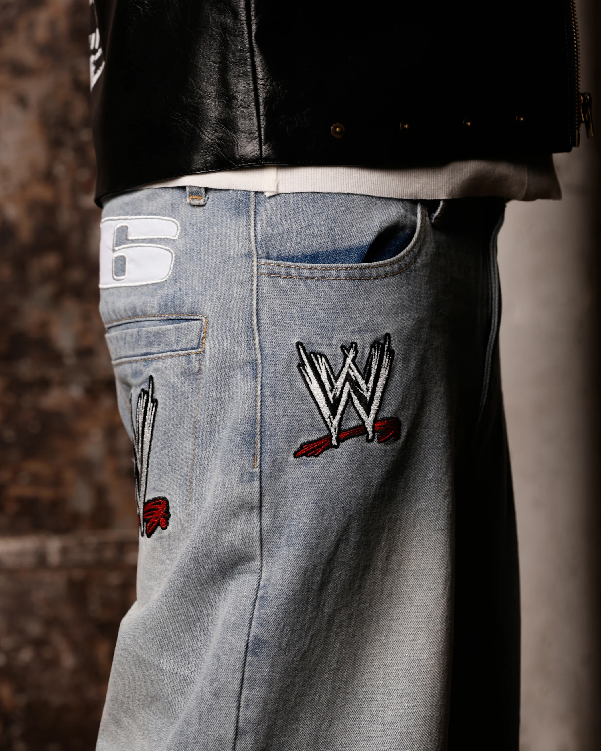 Loiter X WWE Stone Cold Washed Jeans Vintage Blue Wash - Image 9