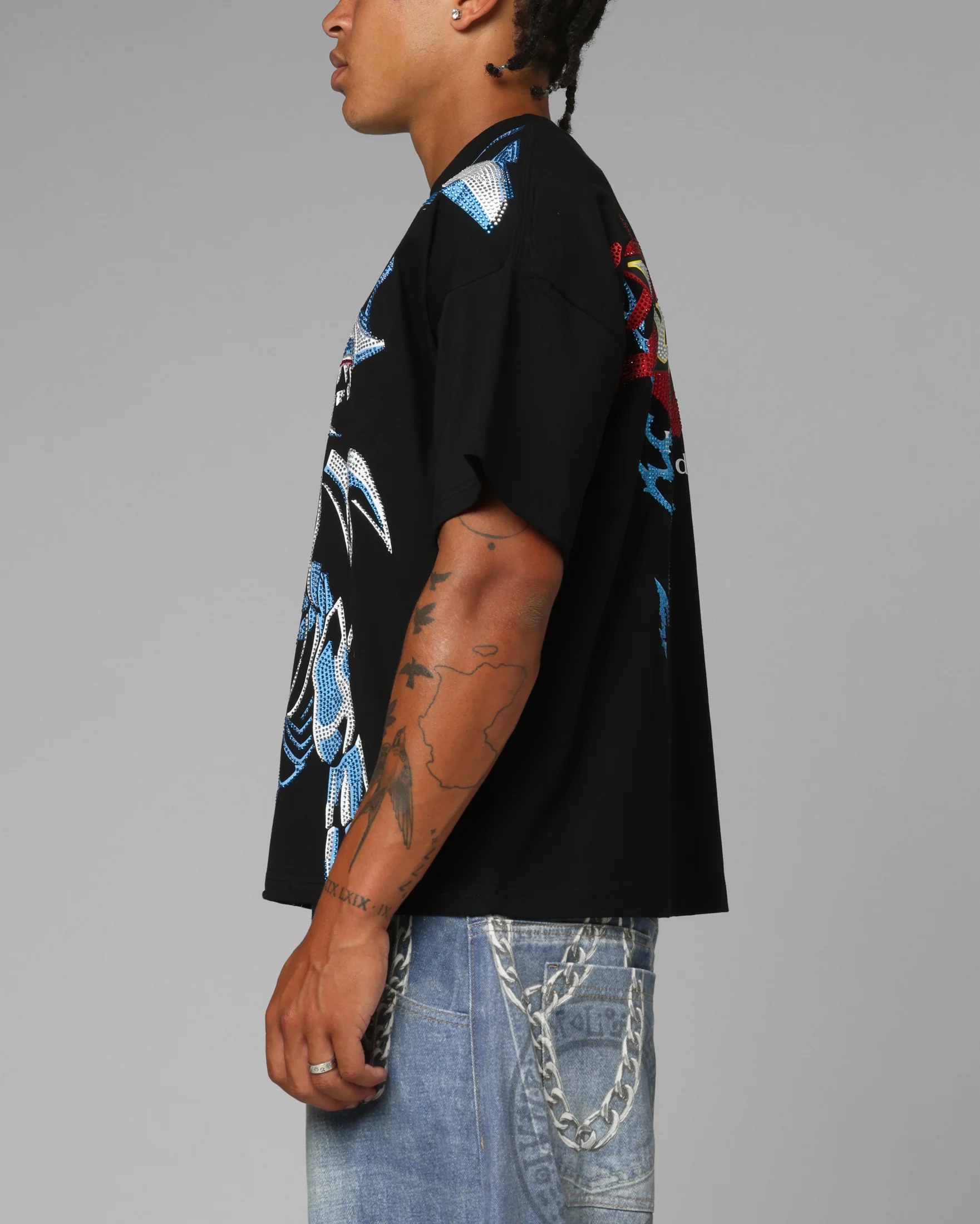 Loiter X Yu-Gi-Oh! Blue Eyes White Dragon Rhinestone T-Shirt Black - Image 6