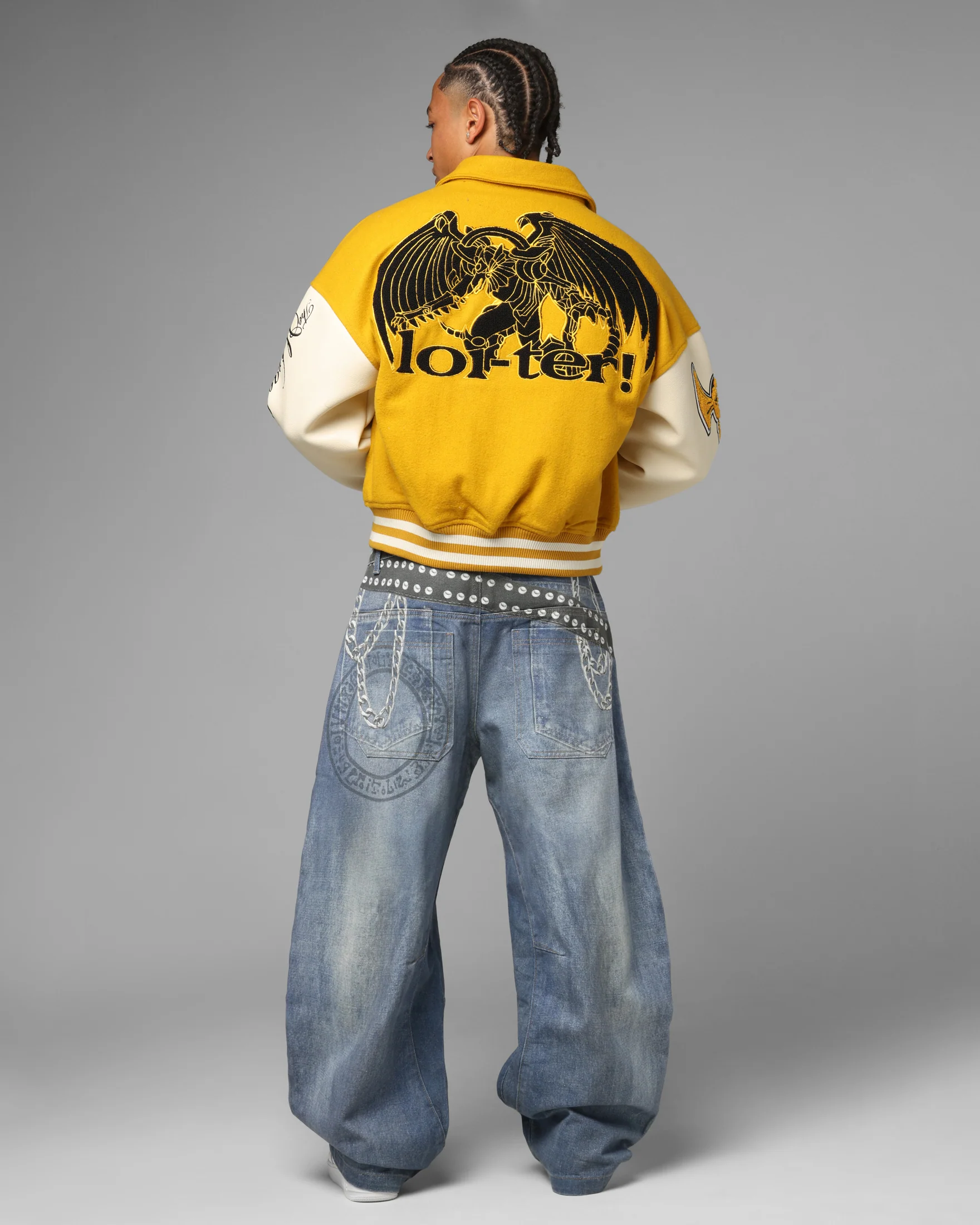 Loiter X Yu-Gi-Oh! Dragon Of Ra Varsity Jacket Off White/Yellow - Image 4