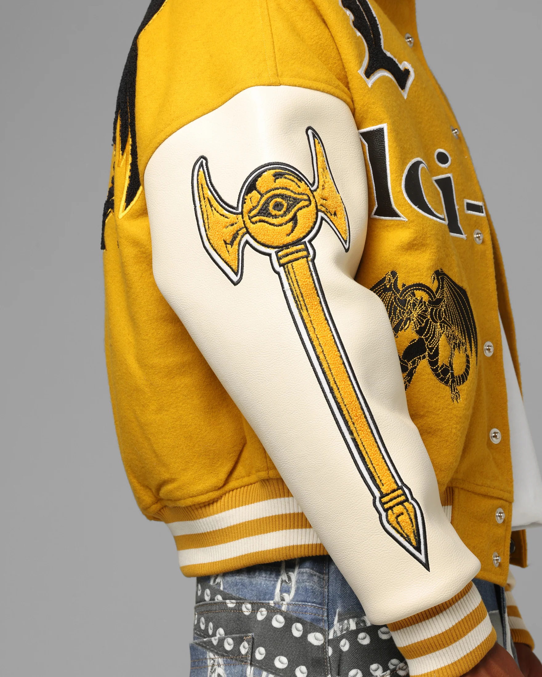 Loiter X Yu-Gi-Oh! Dragon Of Ra Varsity Jacket Off White/Yellow - Image 9