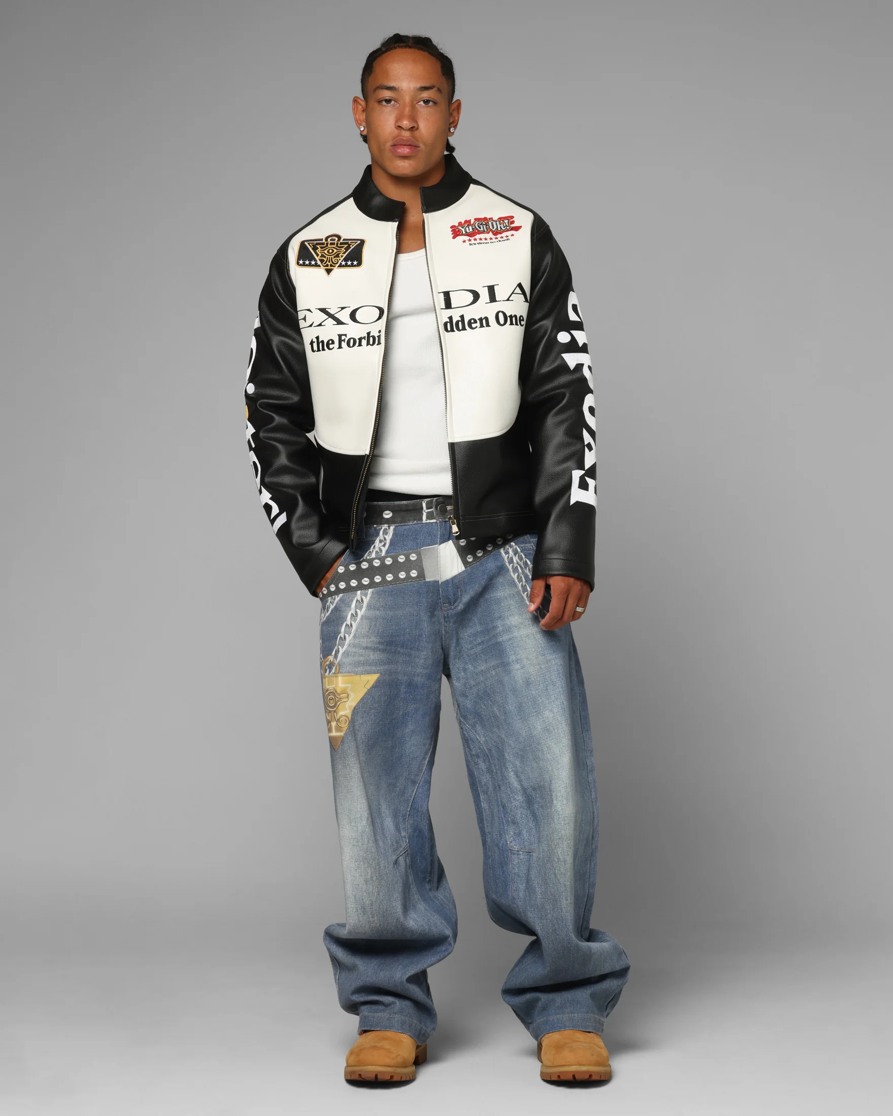 Loiter X Yu-Gi-Oh! Exodia Biker Jacket Black/Off White - Image 3