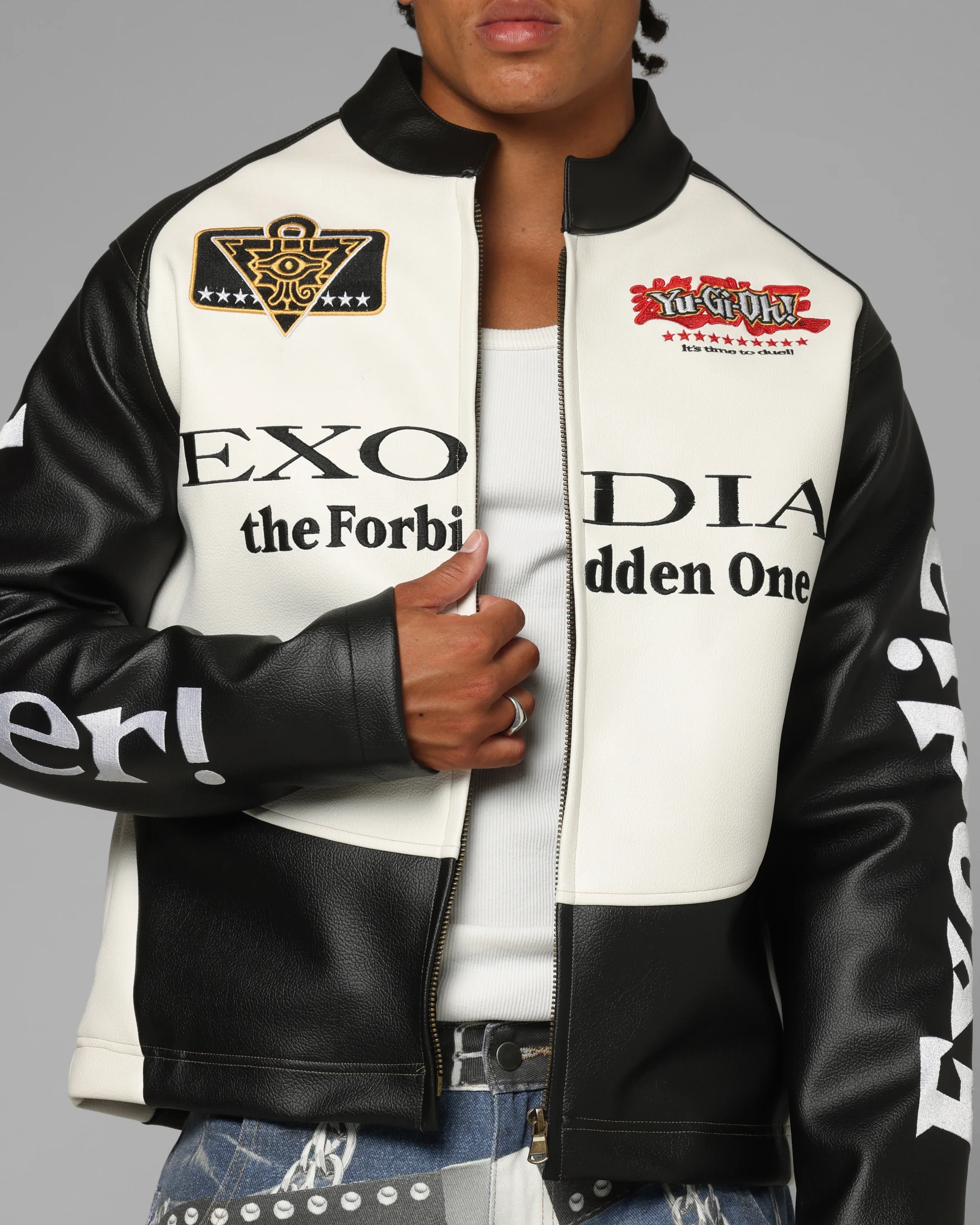 Loiter X Yu-Gi-Oh! Exodia Biker Jacket Black/Off White - Image 7