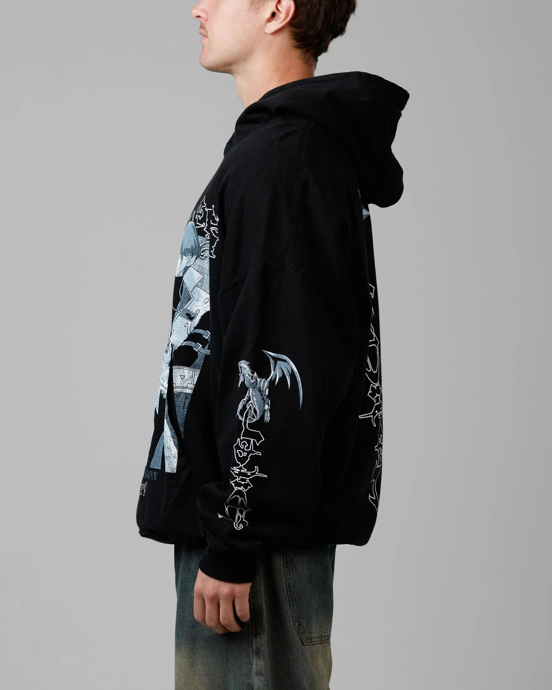 Loiter X Yu-Gi-Oh! Kaiba Blue Eyes Hoodie Black - Image 5