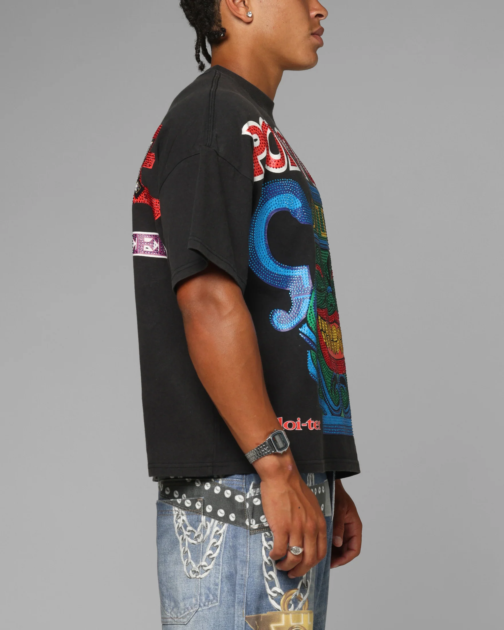 Loiter X Yu-Gi-Oh! Pot Of Greed Rhinestone T-Shirt Vintage Black - Image 5