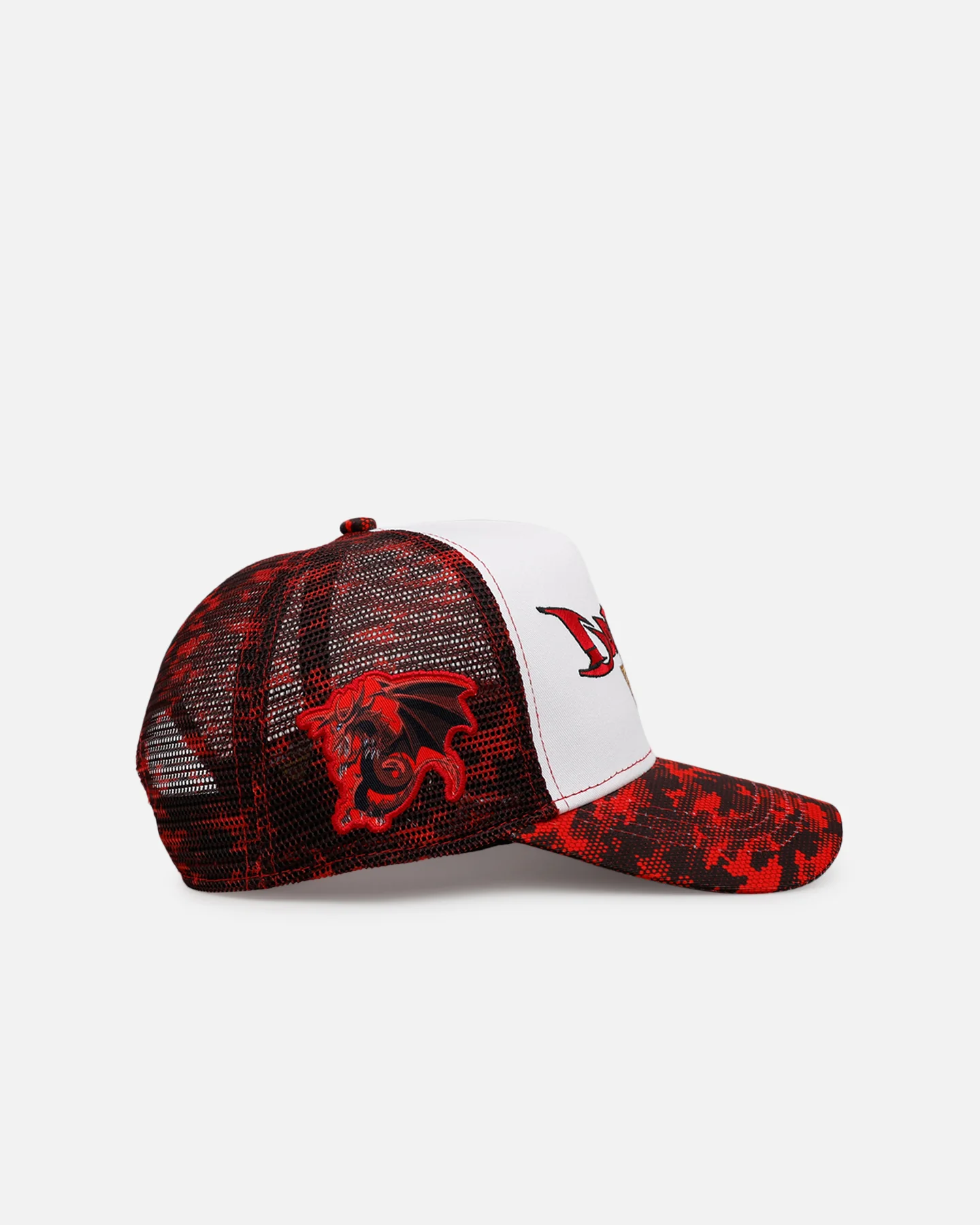 Loiter X Yu-Gi-Oh! Slifer The Sky Dragon Trucker Snapback Hat Red Camo - Image 3