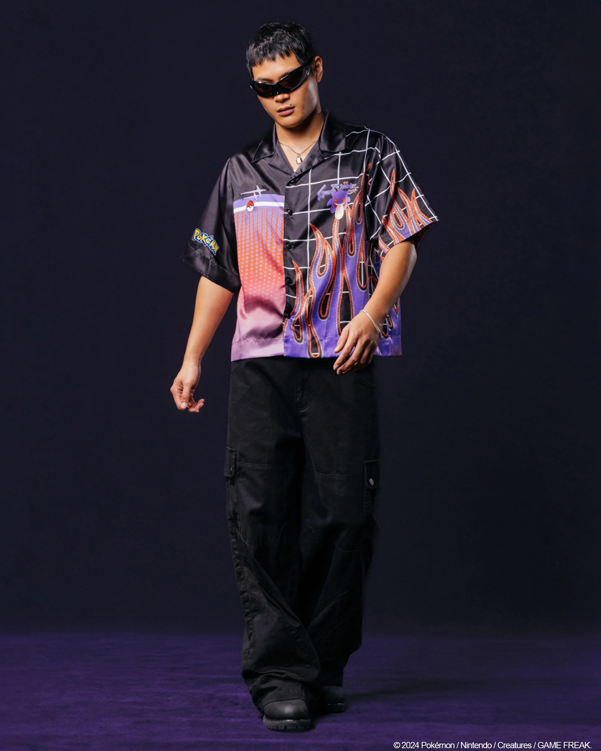 Pokémon By Loiter Gengar Split Button Up Shirt Black/Purple - Image 4